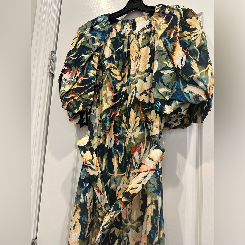 Acler Harlow Floral Print Midi Dress Belt Puff Sleeve - Picture 7 of 11